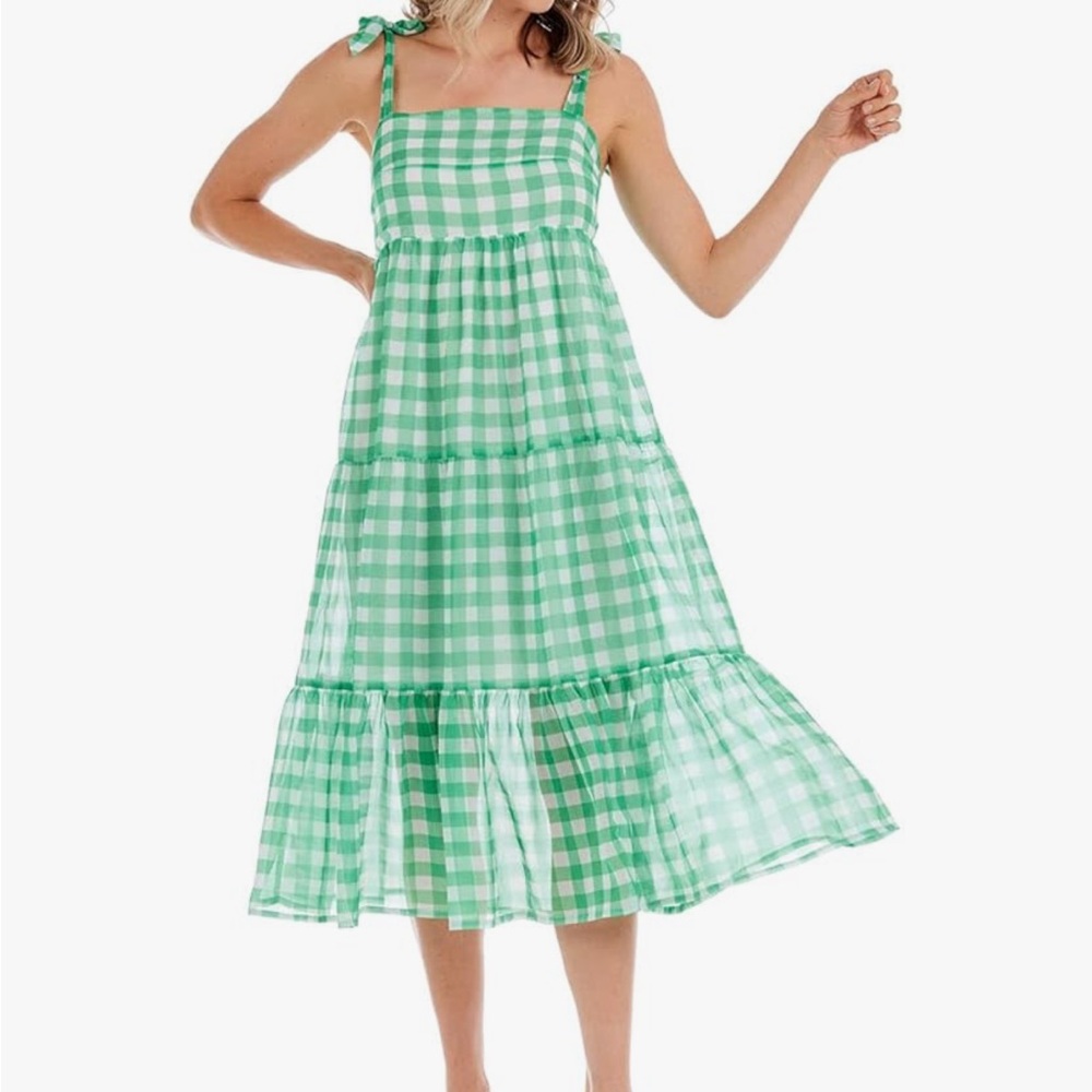 Mud Pie Green and White Gingham Dress